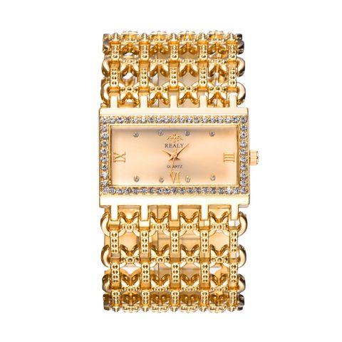 Moda Temperamento Rectangular Banda De Acero Para Mujer Pulsera Diamante Correa Ancha Reloj De Cuarzo