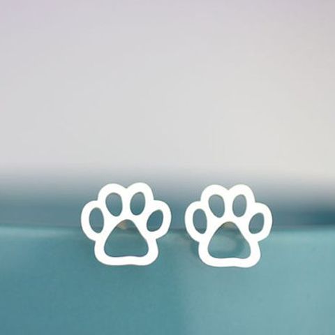 Hot-saling Hollow  Alloy Plating Cute Animal Cat And Dog Foot Earrings Wholesale