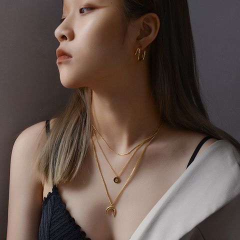New Fashion Star Moon Sun Titanium Steel Bracelet Necklace Set