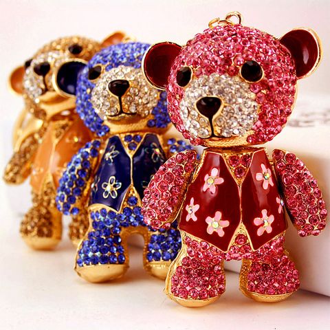 Hot Selling Mode Kreative Niedlichen Diamantbesetzten Super Bären Schlüsselbund Bär Tier Schlüsselanhänger