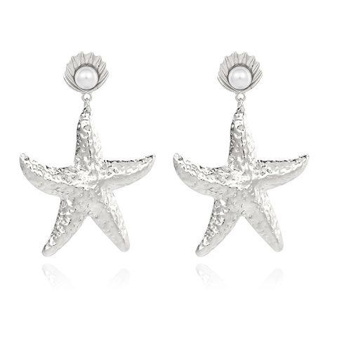 Europe And America Cross Border Ins Internet Celebrity Same Earrings Gold Alloy Shell Pearl Earrings Exaggerated Starfish Earrings