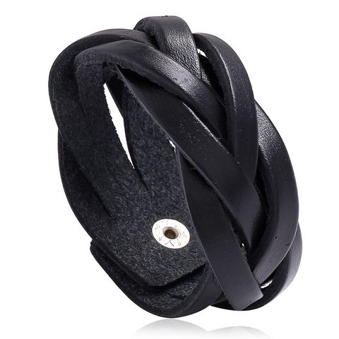 Leather Simple Geometric Bracelet  (black) Nhpk1265-black