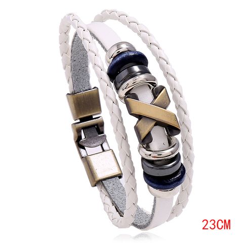 Occident And The United States Cortex  Bracelet (white Leather   Bronze Wire Drawing Accessories)  Nhnpk0725-white Leather   Bronze Wire Drawing Accessories