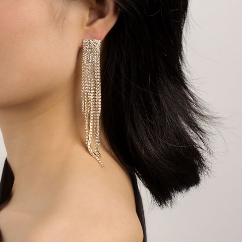 Pendientes De Diamantes De Imitación De Borla Larga Con Aguja De Plata S925 De Moda Para Mujer