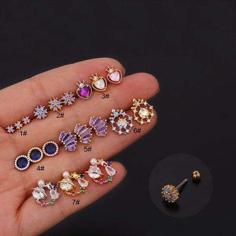 Ear Cartilage Rings & Studs Lady Flower 316 Stainless Steel  Copper Inlaid Zircon