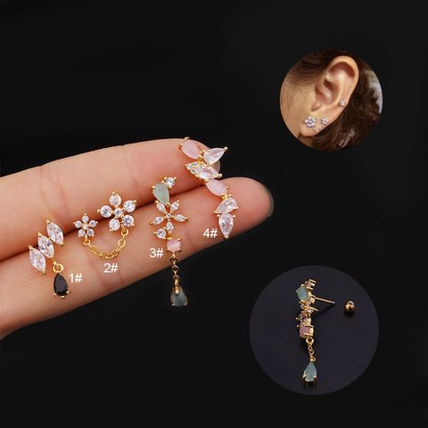 Ear Cartilage Rings & Studs Flower 316 Stainless Steel  Copper Inlaid Zircon Zircon