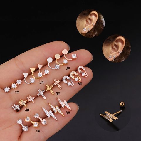 Ear Cartilage Rings & Studs Lady Geometric 316 Stainless Steel  Copper Inlaid Zircon