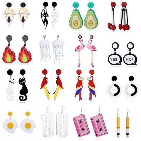 Exaggerated Acrylic Parrot Cat Avocado Tape Egg Match Jellyfish Blade Cigarette Butt Flamingo Earrings
