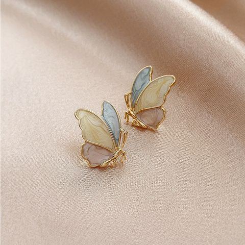 Fashion Color Schmetterling Tropföl Lackiert 925 Silber Nadel Koreanische Legierung Ohrringe