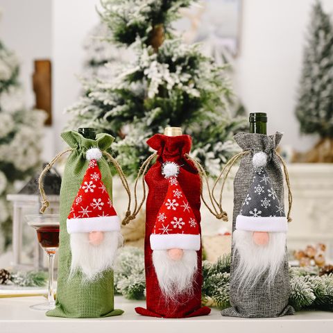 Christmas Decorations Forest Old Man Linen Wine Bottle Bag Faceless Doll Wine Bottle Bag Wine Set