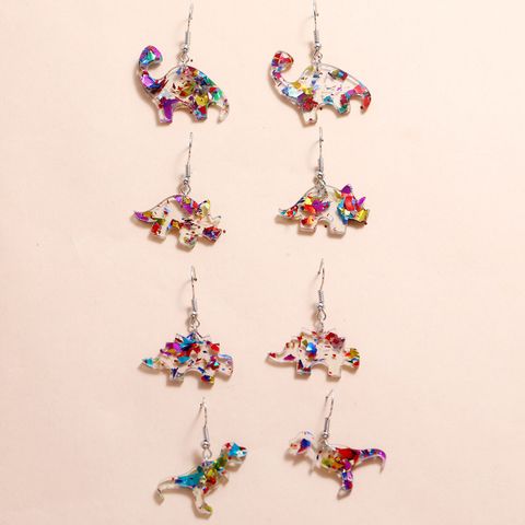 New Silver Ear Hook Acrylic Colorful Dinosaur Tyrannosaurus Earrings Set