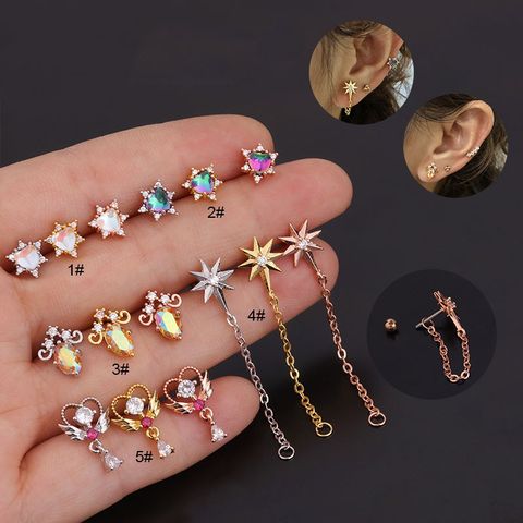 Ear Cartilage Rings & Studs Lady Flower 316 Stainless Steel  Copper Inlaid Zircon
