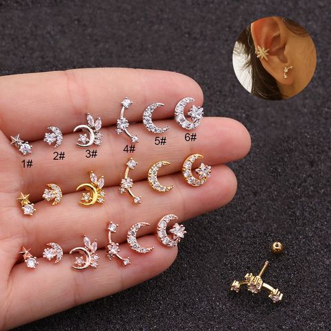 Ear Cartilage Rings & Studs Fashion Star 316 Stainless Steel  Copper Zircon