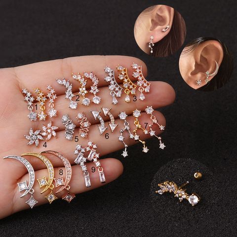 Ear Cartilage Rings & Studs Ethnic Style Geometric 316 Stainless Steel  Copper Zircon