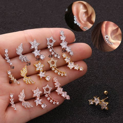Ear Cartilage Rings & Studs Ethnic Style Star 316 Stainless Steel  Copper Zircon