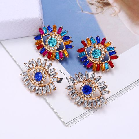 Hot-selling Alloy Inlaid Colored Diamonds Devil's Eye Fashion Earrings Wholesale
