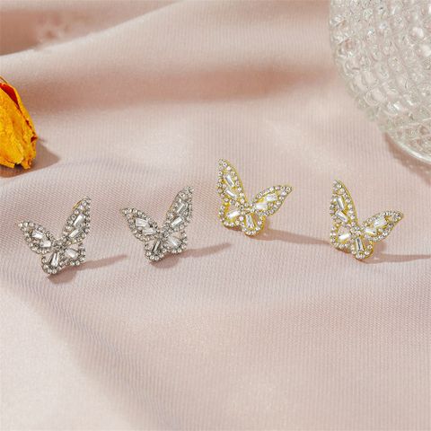 Boucles D&#39;oreilles En Cristal De Style Dames Simples Zircon Papillon Pour Femmes