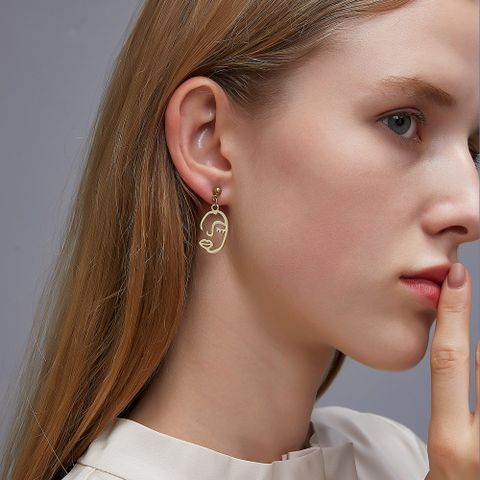 Korean Minimalist Abstract Face Line Earrings Wholesale Nihaojewelry