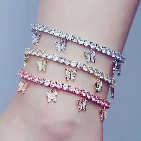 Creative Rhinestone Small Butterfly Anklet  Tassel Foot Decoration Wholesale