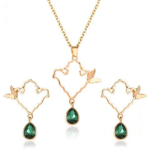 New Crystal Butterfly Ladies Drop Alloy Earrings Necklace Set For Women