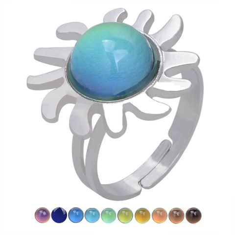 Retro Fashion Sun Ray Gemstone Temperature-sensing Opening Ring