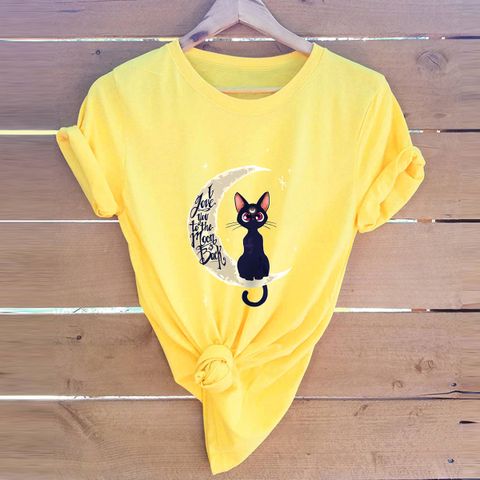 In Stock! Cross-border  Hot European And American Women's Clothing Top Valentine's Day Cat Short-sleeved T-shirt For Women