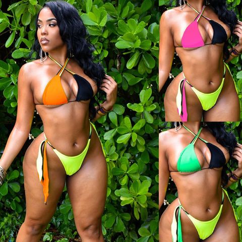 Color Matching Lace-up Swimsuit
