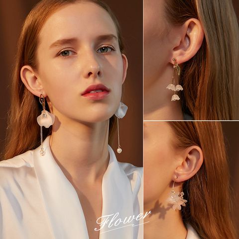 Long Crystal Petal Tassel Earrings