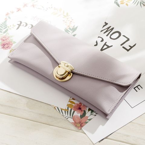 Korean New Metal Buckle Long Coin Purse Pu Leather Wallet