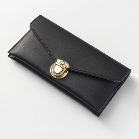 Korean New Metal Buckle Long Coin Purse Pu Leather Wallet