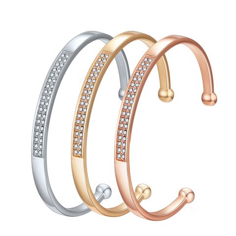Nouveau Bracelet Ouvert Plaqué Or Serti De Diamants À Deux Rangées