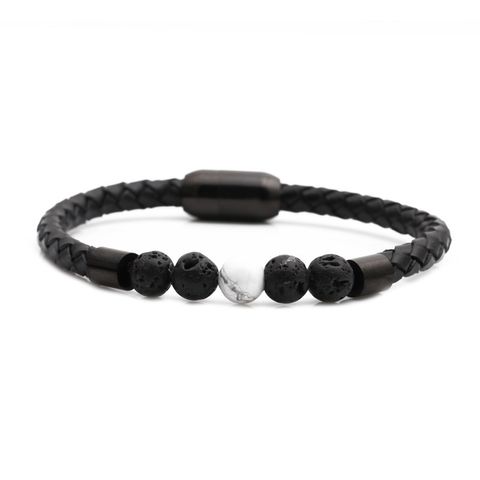 Stainless Steel Magnetic Buckle Leather Beaded Bracelets