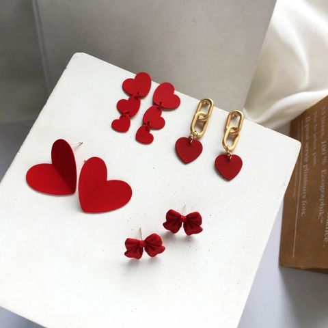 Fashion Trendy Red Love Bow Earrings