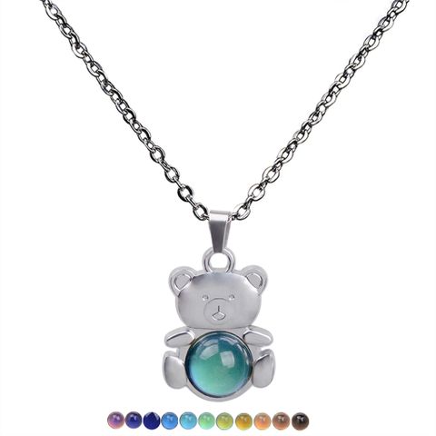 Bear Pendant Gemstone Temperature-sensing Mood Color Changing Necklace