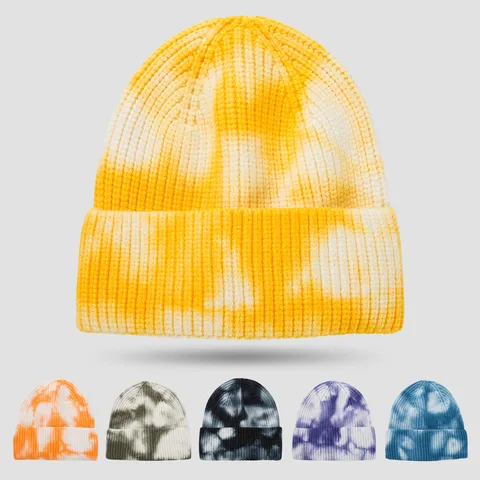 European And American Cross-border Woolen Hats Tie-dye Gradient Knit Hat Fashion Hedging Melon Leather Hat New