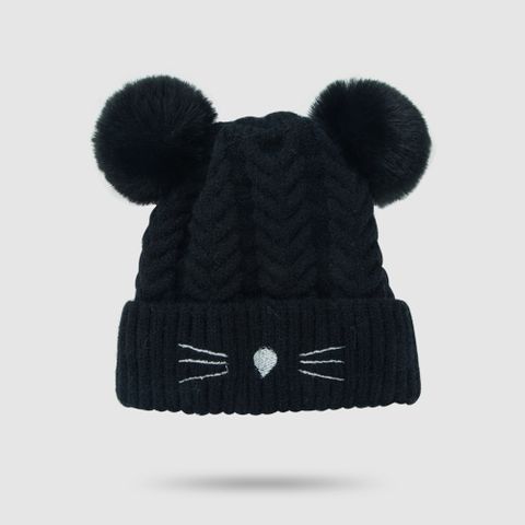 2021 New Baby Hat Autumn And Winter Cute Fleece Lined Warm Cartoon Fur Ball Woolen Cap Children Baby Knit Hat