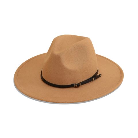 Wine Red Hat New Belt Word Buckle Top Hat Autumn And Winter Woolen Jazz Hat Wide-brimmed Sun Hat