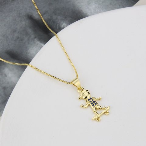 New Roller Skating Boys And Girls Pendant Gold-plated Copper Necklace