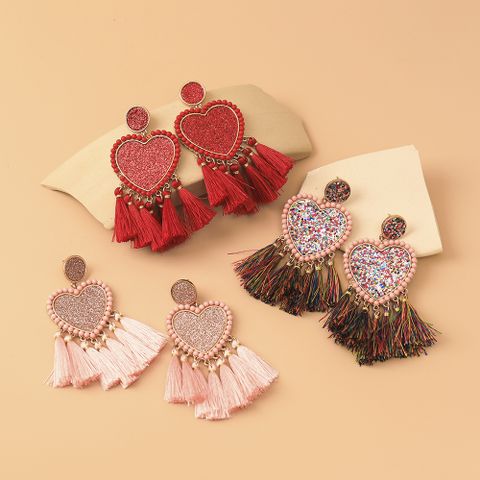 Cross-border New Retro Handmade Heart-shaped Fashion European And American Heart Tassel Earrings