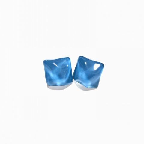 Simple Design Jelly Color Blue Wave Refreshing Water Ripple Ice Blue Square Resin Earrings