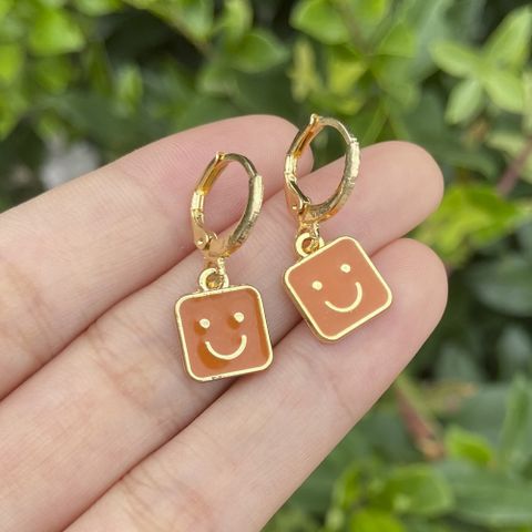 New Creative Drop Oil Square Earrings Personality Small Cartoon Square Smiley Face Earrings