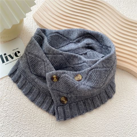 Three Button Knitted Long Small Scarf Autumn And Winter Student Wool Warm Scarf