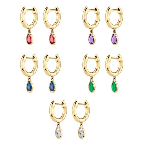 Cross-border Fashion Geometric Drop-shaped Zircon Inlaid Colorful Diamond Copper Earrings