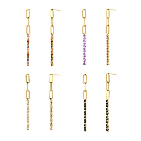 Cross-border Sterling Silver Needle Ins Simple Long Earrings All-matching Graceful Tassel Color Zircon Chain Earrings For Women