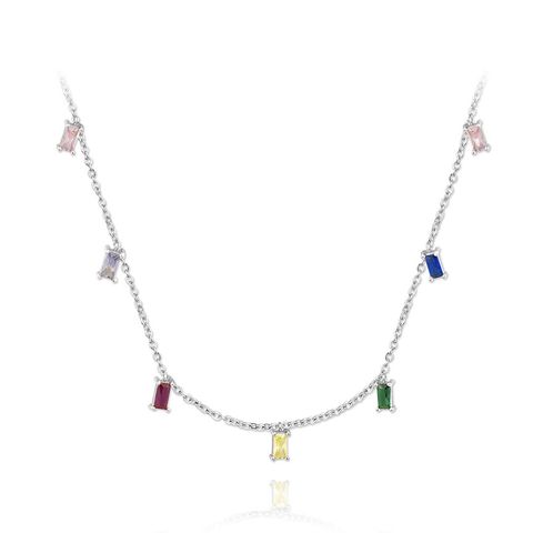 S925 Sterling Silver Fashion Simple Color Zircon Necklace Accessories