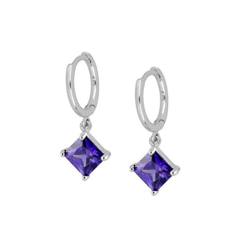 Ins White/purple Square Zircon Pendant Sterling Silver Needle Hoop Earrings For Women Europe And America Cross Border Round Studs
