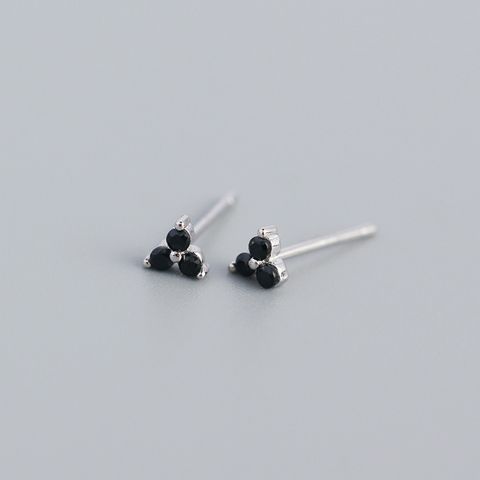 European And American Minimal Art Personality Twin Earrings Sterling Silver Needle Geometric Clover Inlaid Color Diamond Light Luxury All-match Ear Studs Earrings