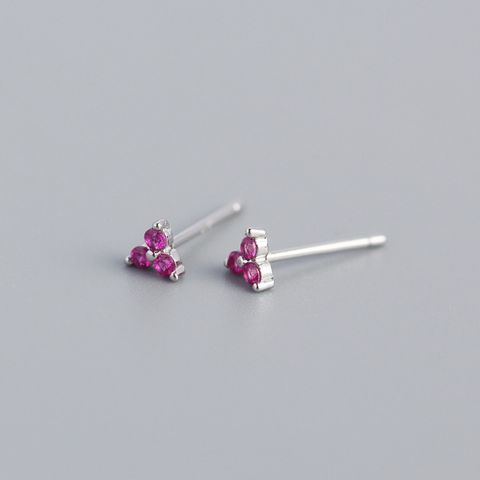 European And American Minimal Art Personality Twin Earrings Sterling Silver Needle Geometric Clover Inlaid Color Diamond Light Luxury All-match Ear Studs Earrings