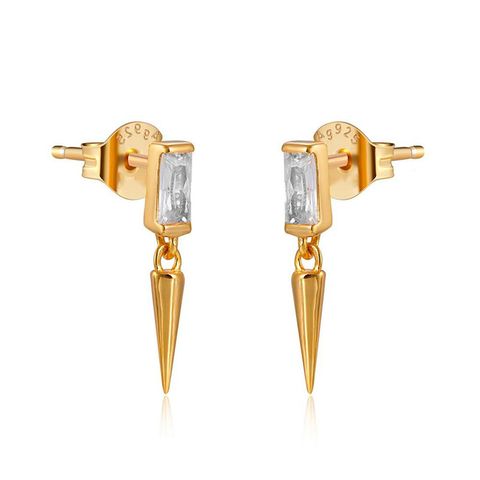 Cross-border Sterling Silver Needle Pang Style Conical Geometric Color Zircon Stud Earrings European And American Style Female Ear Clip
