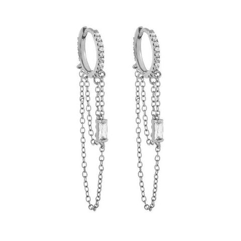 European And American Entry Lux Sterling Silver Needle Ins Chain Tassel Design Slightly Inlaid With Diamond Earclip Earrings All-match Earrings For Women